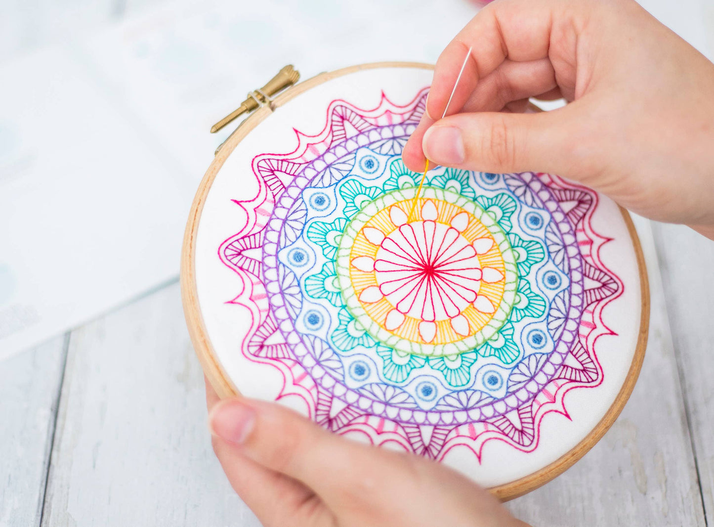 Rainbow Mandala Handmade Embroidery Kit Hoop Art