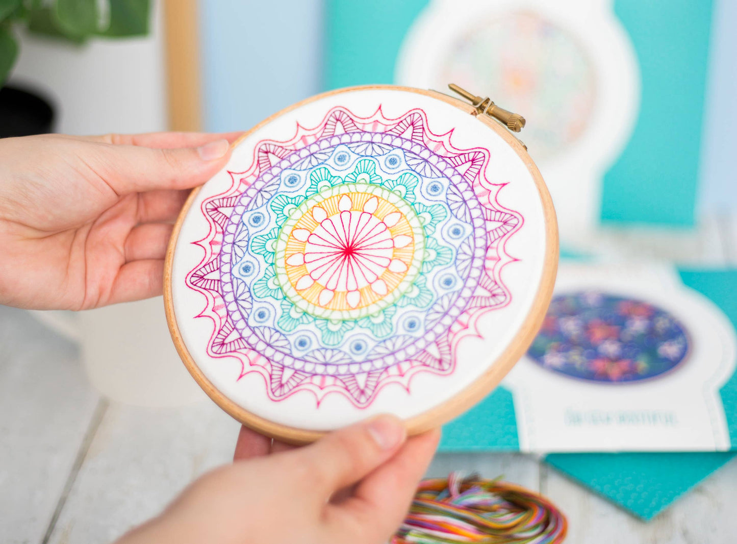 Rainbow Mandala Handmade Embroidery Kit Hoop Art