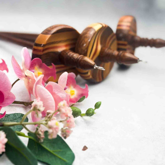 Hand Carved Indian Wood Top Whorl Drop Spindle