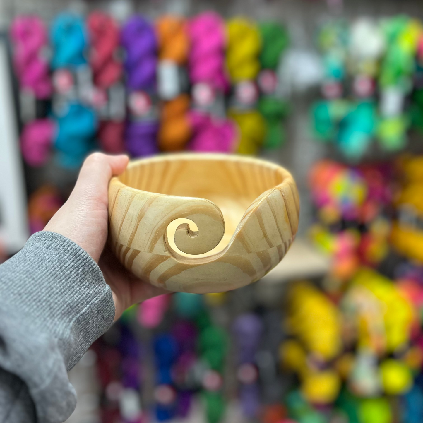 Wood Grain Hand Carved Yarn Bowl