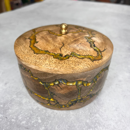 Hand Carved Wooden Lidded Notions Pot