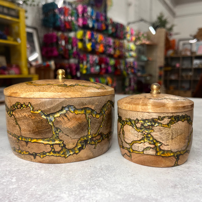 Hand Carved Wooden Lidded Notions Pot