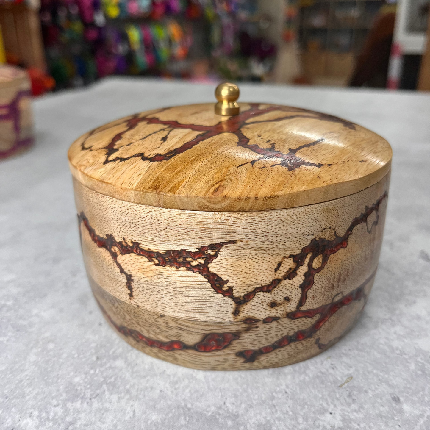 Hand Carved Wooden Lidded Notions Pot