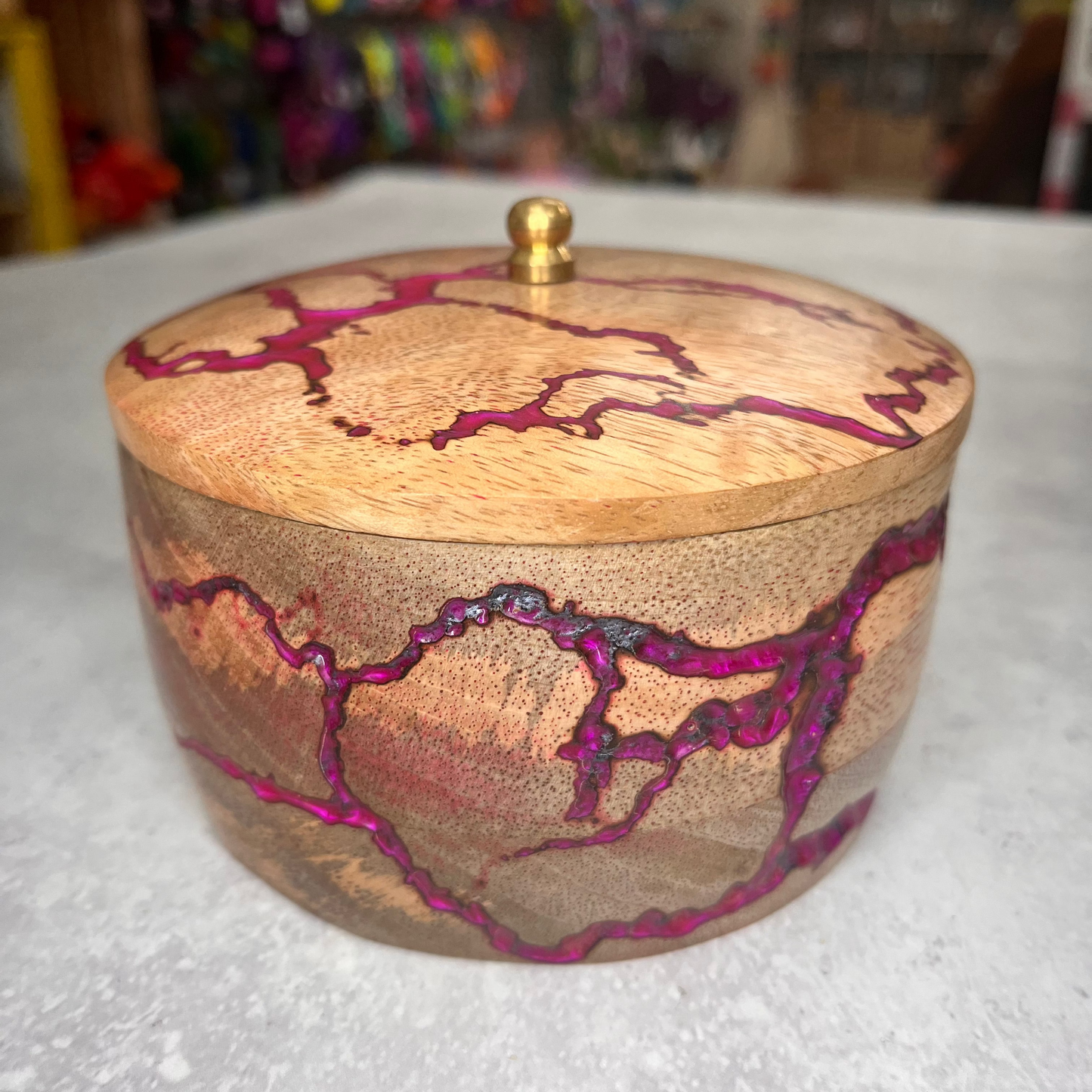 Hand Carved Wooden Lidded Notions Pot