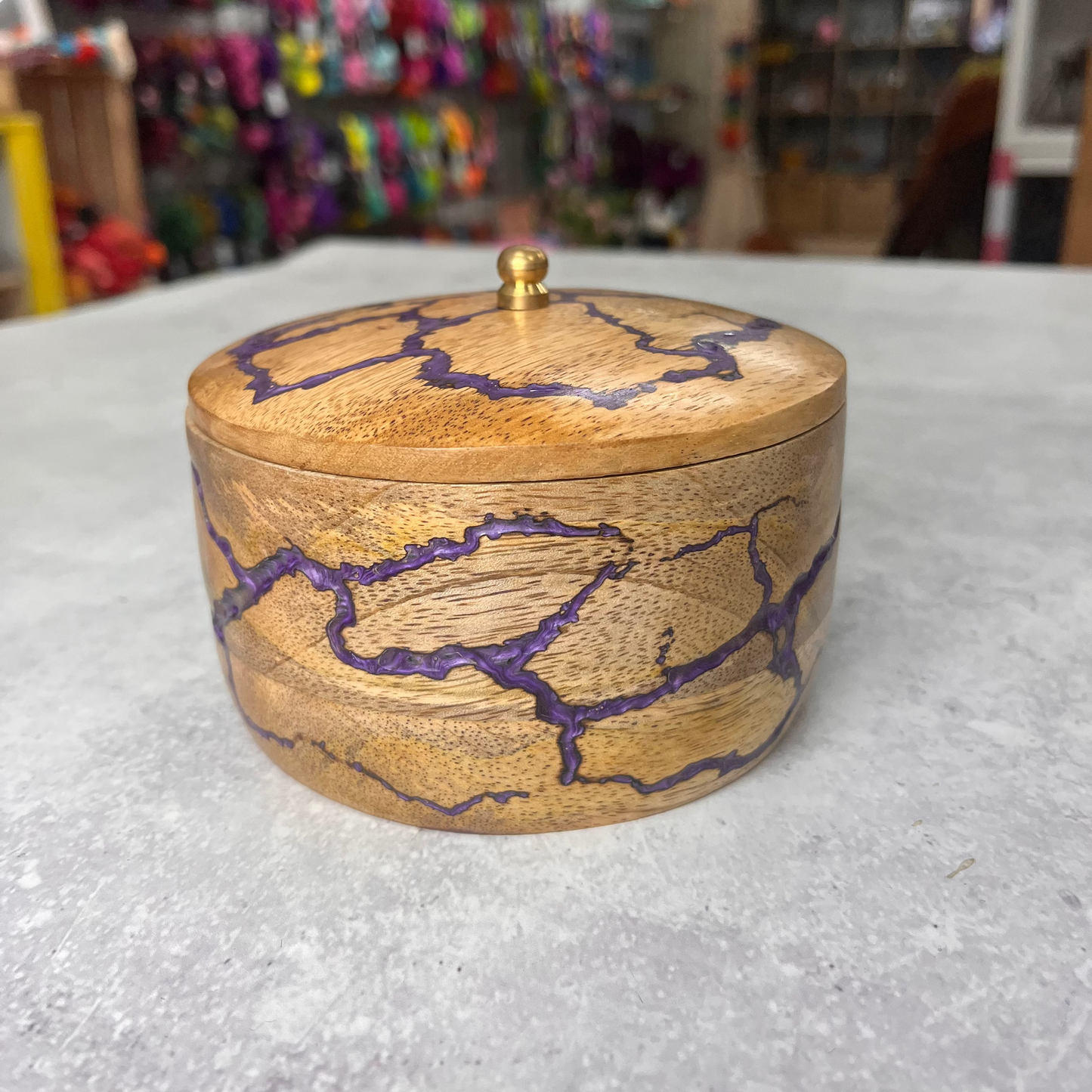 Hand Carved Wooden Lidded Notions Pot