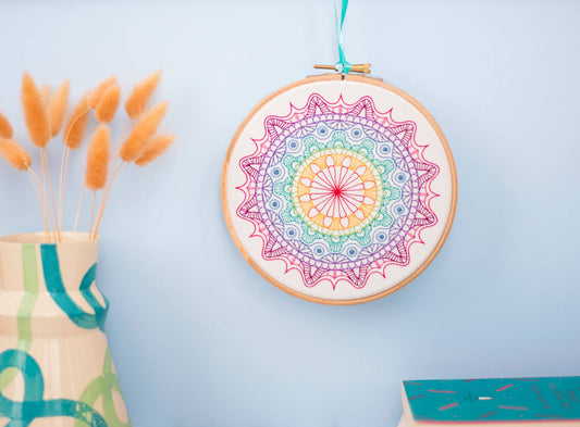 Rainbow Mandala Handmade Embroidery Kit Hoop Art